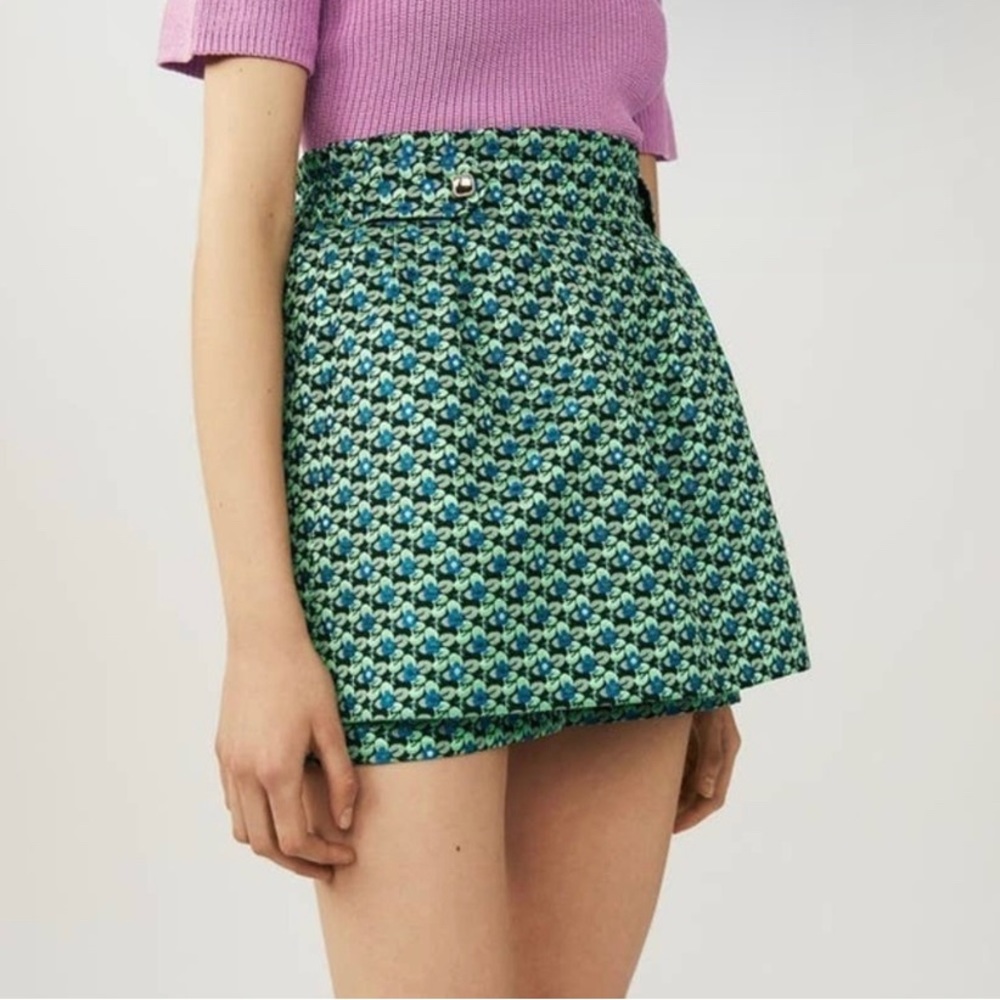 Maje Iden Floral Jacquard Shorts Skirt Skort Blue Green - 40